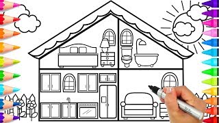 How to Draw a House for Kids | House Coloring Pages | Doll House Coloring Book