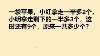 一袋苹果小红拿一半多2个小明拿一半多3个还有9个原有几个