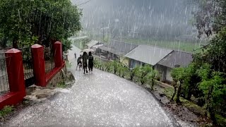 Heavy rain and lightning in the village | Heavy Rain for a Good Night's Sleep