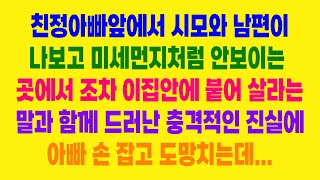 실화사연-  친정아빠 앞에서 시모와 남편이 나보고 미세먼지처럼 안보이는 곳에서 조차 이 집안에 붙어 살라는 말과 함께 드러난 충격적인 진실에 아빠 손 잡고 도망치는데...