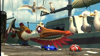 Nigel helping Marlin and Dory to escape seagulls scene (Finding Nemo 2003)