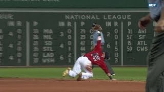 NYY@BOS: Pedroia knocks down grounder, throws for out