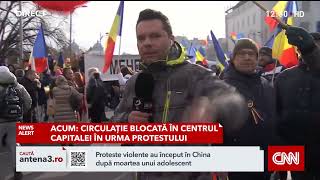 Protest organizat de AUR în București împotriva anulării alegerilor. Circulația este blocată în cent