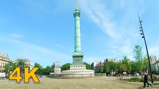 Walking tour in Paris - Place de la Bastille to Hôtel de Ville - France4K