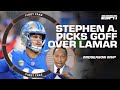 Stephen A. OUTNUMBERED choosing Jared Goff OVER Lamar Jackson for NFL MVP 👀 | First Take