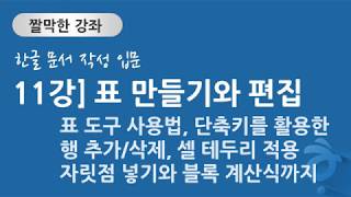 한글 문서 작성 입문 11강] 표 만들기와 편집 - 표 도구 사용법, 단축키를 활용한 행 추가/삭제, 셀 테두리 적용, 자릿점 넣기와 블록 계산식까지