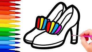 Shoeses Drawing,Painting and Coloring For Kids.Draw, Paint and Learn