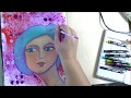 Mixed Media Art Journal girl face with Dina Wakley and Jane davenport supplies