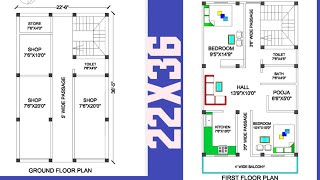 22X36 East Facing House Plan