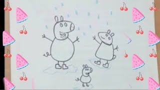 How to draw peppa pig | Drawing and Coloring Peppa pig, Geroge Pig and Mummy pig in the rain. 🌈