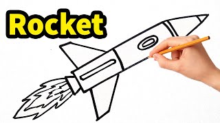 How to Draw a Rocket - Easy Rocket Drawing Step by Step for Kids - Cartoon Rocket Drawing