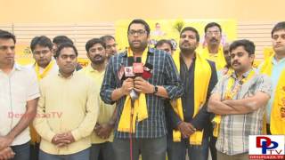 Ajay Govada, NRI TDP volunteer speaking to the media at  Anna NTR  93rd Jayanti  Dallas,Texas