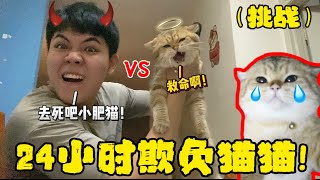 【挑战】24小时欺负猫猫kimochi 结果它不开心咬我！我生气打它！它哭了……..