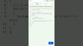 java program to print table of 2 using for loop. #shorts #shortvideo #viral #viralshort #java