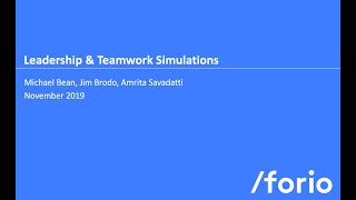 Forio Leadership and Teamwork Simulations November 2019