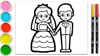 Cute Bride and Groom Drawing, Painting & Coloring for Kids | Easy Art for Toddlers!