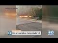 Fire At Homeless Camp Under I-5 In Stockton