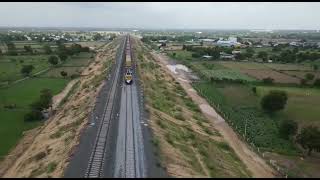 Drone view of the freight train trial run between WDFC's New Palanpur \u0026 New Chadotar stations