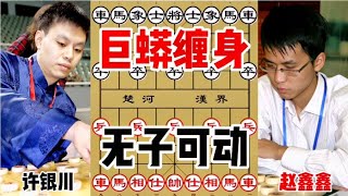 许银川VS赵鑫鑫，想夺冠军，使出绝招，无奈巨蟒缠身，无子可动。