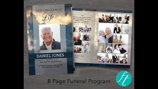 Sky 8 Page Funeral Program Template