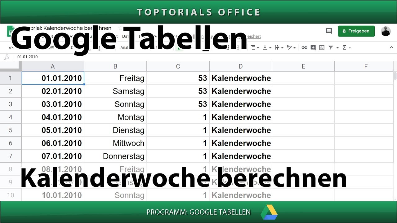 Kalenderwoche Von Einem Datum Berechnen In Google Tabellen - YouTube