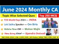 June Monthly Current affairs 2024 | June 250  Current Affairs 2024 | important Current affairs 2024