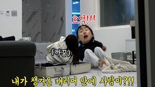 SUB) 여행 같이 안간다해놓고 캐리어안에 숨어있다가 개깜놀 시키기 ㅋㅋㅋㅋㅋㅋㅋㅋ#랭구티비