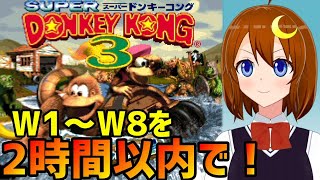 【スーパードンキーコング3】コード入力して2時間でW1～W8をクリアする！！※バナナバードとDKコインは集めません！【Vtuber】