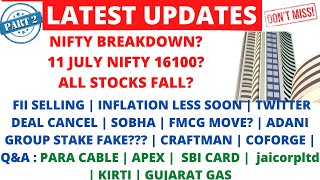 LATEST SHARE MARKET NEWS💥11 JULY💥TWITTER DEAL CANCEL💥COFORGE💥ADANI POWER NO BUY💥APEX SBI CARD PART-2