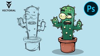 How to draw a Cactus Character in Adobe Photoshop with wacom tablet