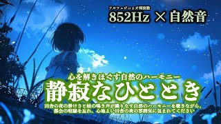 【852Hz×自然音 静寂なひととき】心を解きほぐす自然のハーモニーをあなたに...田舎の夜の静けさと蛙の鳴き声を聴きながら、都会の喧騒を忘れ、心地よい田舎の夜に包まれてください #sleeping