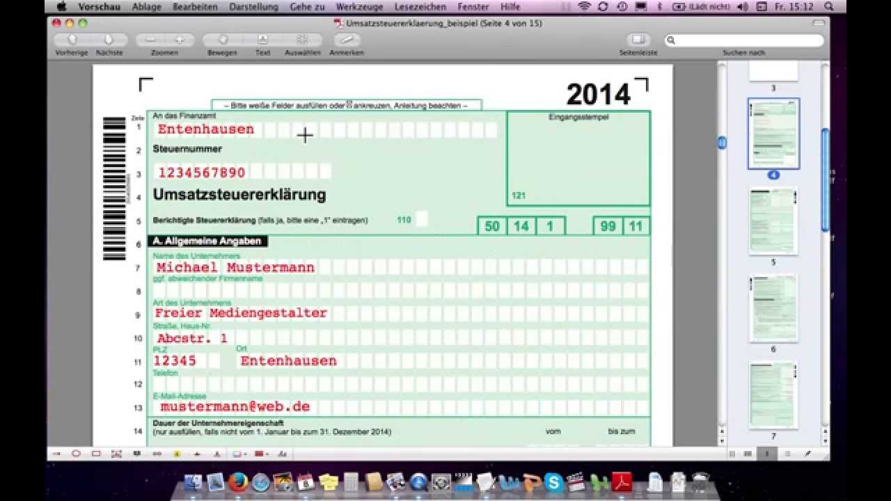Umsatzsteuererklärung Ausfüllen, Beispiel, Freiberufler - YouTube