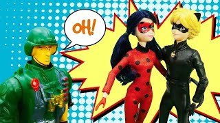 Toy Cat Noir in the army. Secret mission for Miraculous Ladybug doll. Dolls videos for kids.