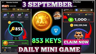 Master Key Puzzle 3 September 🔑|Hamster Key Unlock|Hamster Kombat Mini game 3 September|Today Key