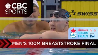 Finlay Knox wins tight 100m Breaststroke race at 2024 Canadian Olympic & Paralympic Swimming Trials