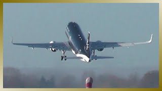 STARFLYER Airbus A320 Takeoff at Airbus plant Hamburg