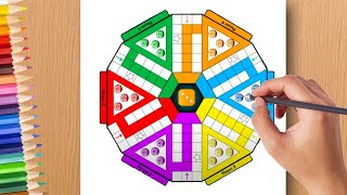 How to draw Ludo easy step by step | Ludo 6 player board game drawing