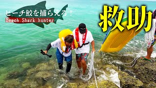 サメのいる海に転落した男を海人が緊急救助【ビーチサメリベンジ #6】