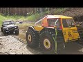 Cars stuck in mud, rescue by ATV. Forest off-road. RGT Prorunner, Defender 6*6, KKRC Lurker