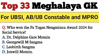 Meghalaya GK for AB/UB Constable, MPRO and UBSI