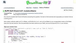 Java Practice It | Self-Check 8.27 mutatorsName | classes, encapsulation, implementing, instance