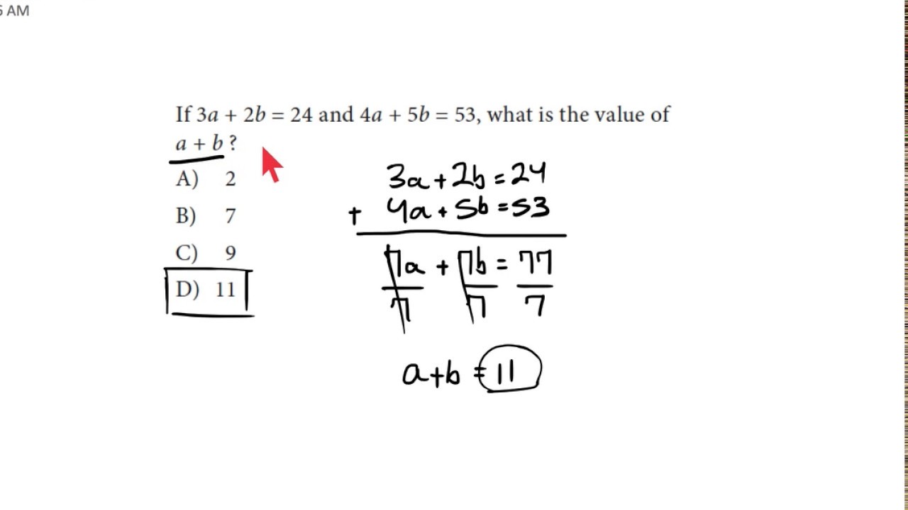 SAT Math Tricks: The Sum Of Solutions To A Two-Variable System - YouTube