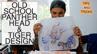 How to Draw Traditional Panther Head and Tiger Tattoo Design