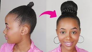 HOW TO MAKE A DONUT BUN ON SHORT NATURAL HAIR USING BRAIDING HAIR