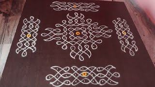 simple 11 dots kolam with border | 11 to 1 dots melikala muggulu | side muggu with dots | chukkala