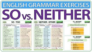 SO vs. NEITHER | English Grammar Exercises | Learn English SO and NEITHER practice