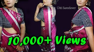 BoyintoGirl Crossdressing in Magenta Saree with Ikkat blouse