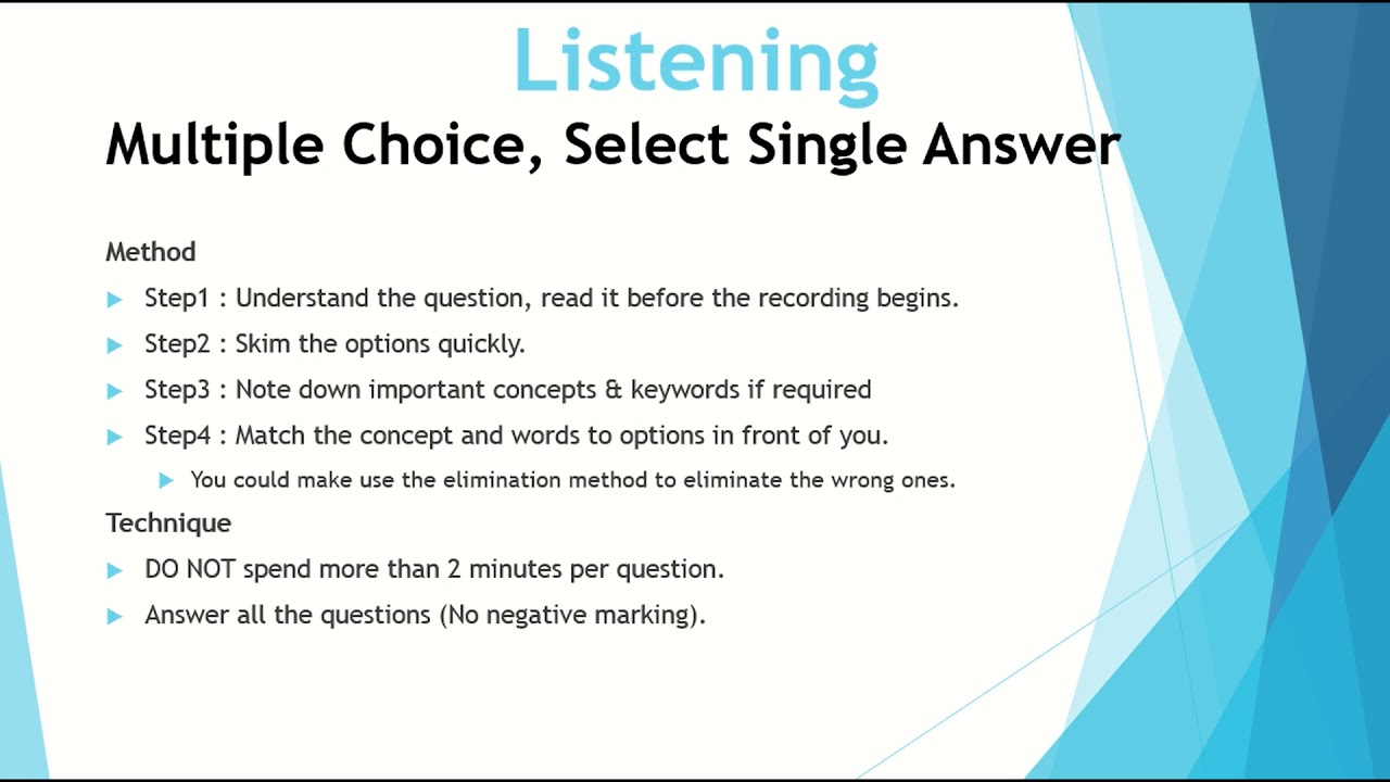 Multiple Choice Single Answer | PTE Listening | Methods, Tips ...