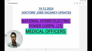 DOCTORS JOBS | MBBS | PERMANENT | MEDICAL OFFICER | NATIONAL HYDROELECTRIC POWER CORPORATION