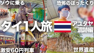 自由すぎる国タイでひとり旅🇹🇭60円列車に乗りアユタヤ遺跡へ！ゾウに乗る！ぼったくりの手口がヤバい…【3日目】アユタヤ編